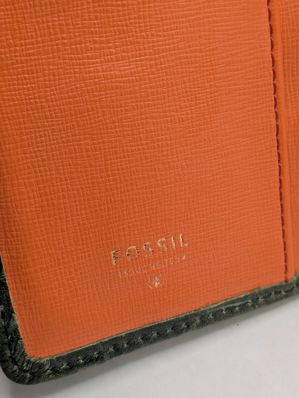 Fossil Green Croc Embossed Leather Slim Tab Wallet - Coral/ Orange Interior - Picture 7 of 7